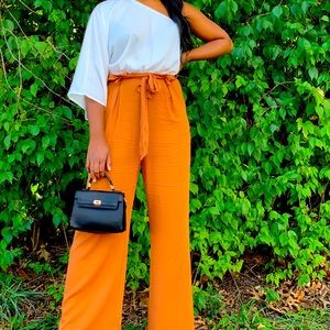 White and tan jumpsuit